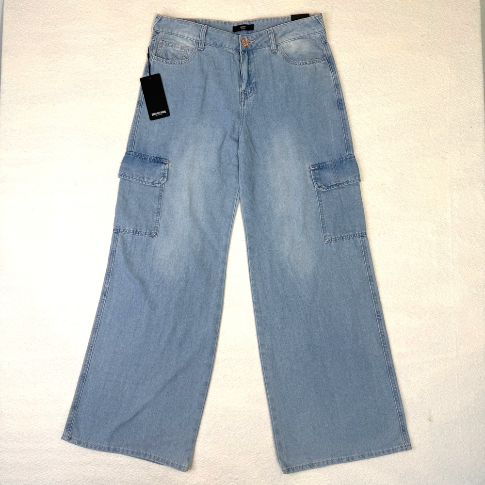 True Religion Bobbi Baggy Cargo Wide Leg Jeans NWT Women’s 29 Light Journey Wash